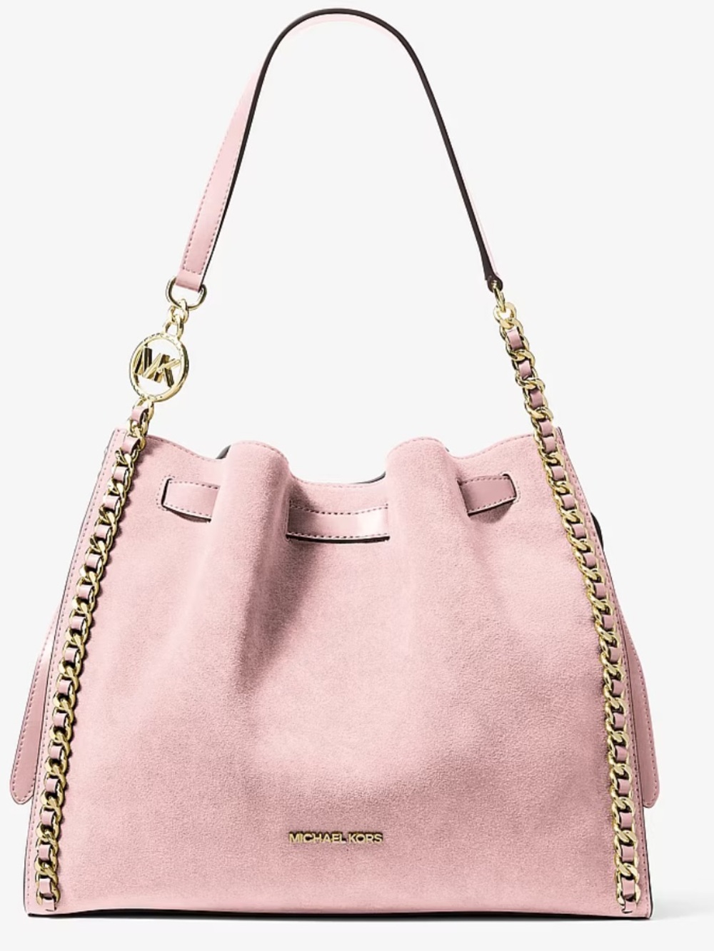 🌸Michael Kors Blush Pink Suede Hobo with Gold Chain Trim - style Mina - New🌸